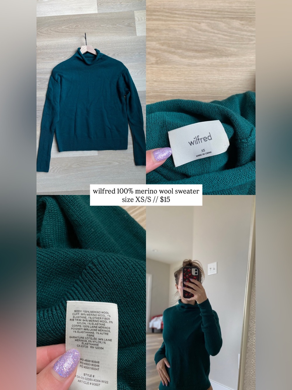 wilfred 100% merino wool sweater size XS